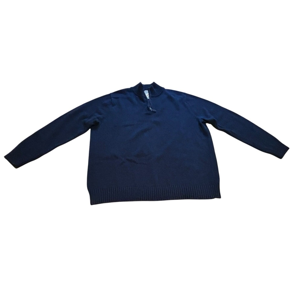 LL‎ Bean Sweater Mens XXL Blue Pullover 1/4  Zip Knit Long Sleeve 100% Cotton